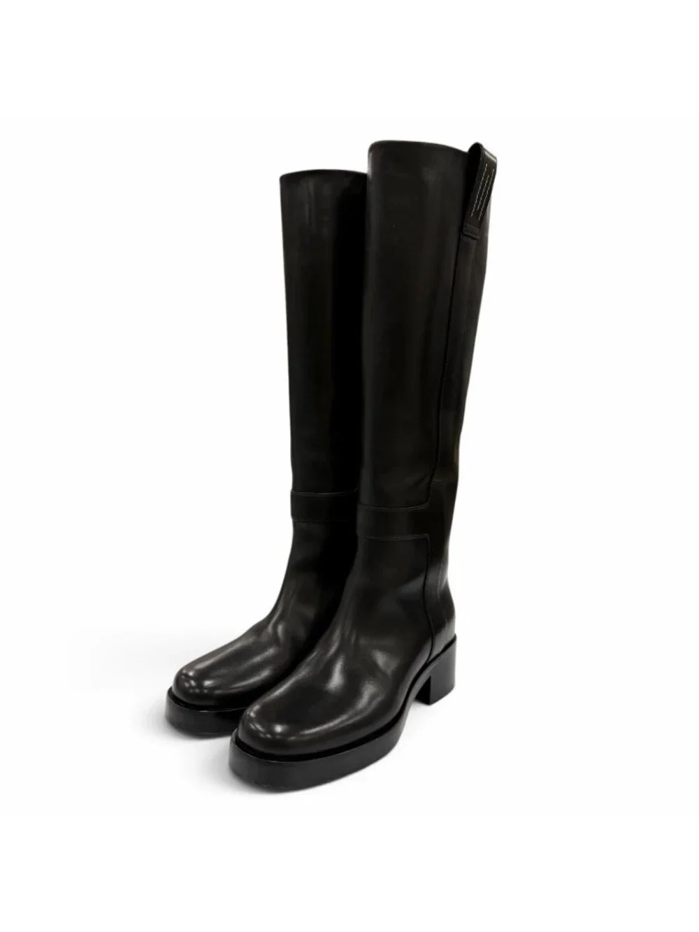 Hermes Horse H Design Leather Long Boots Black